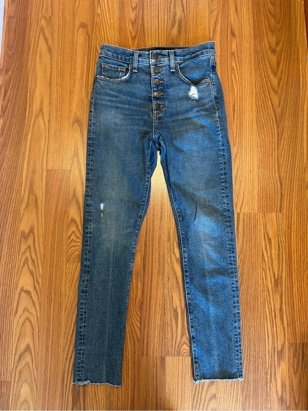 Veronica Beard Faye 11” Skinny Jeans Terrain Wash Raw Hem Button Fly